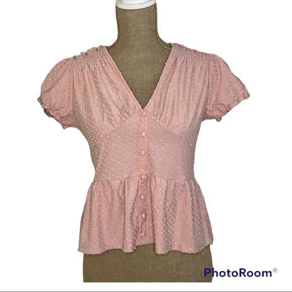 Ultra Flirt Tops - Ultra Flirt Pink Swiss Dot Top